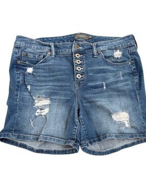 Torrid Womens 14 Denim Jean Shorts Hemmed Distressed 5 Button Fly Feel The Fit